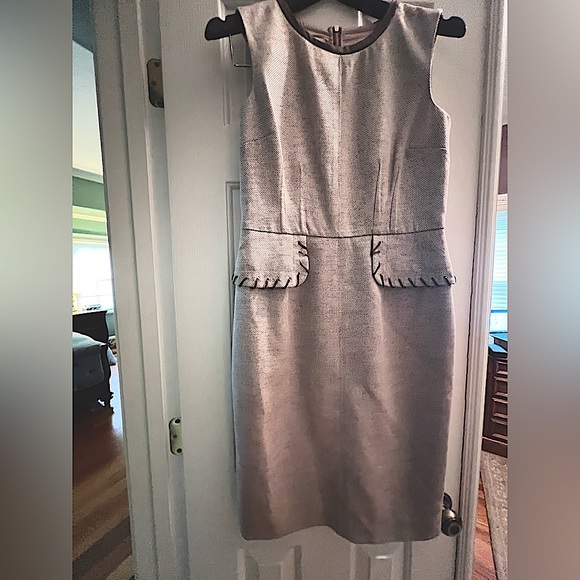 Anne Klein | Tweed Sleeveless Vegan Leather Dress - Picture 1 of 4